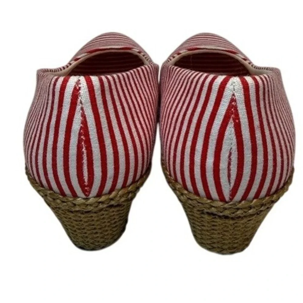 Beacon Espadrille Heel Women Red White Americana Striped Canvas Nautical Shoe 8M